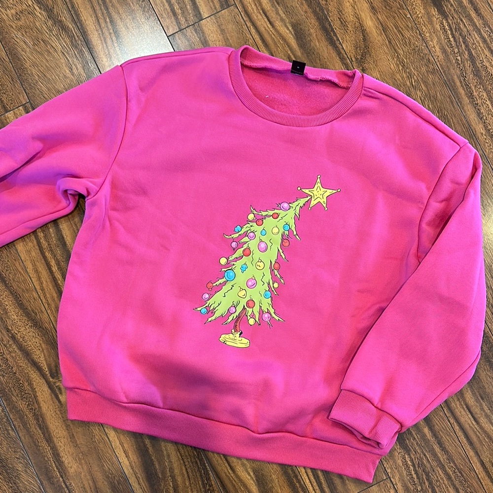 SHEIN Vibrant Pink Christmas Sweatshirt
